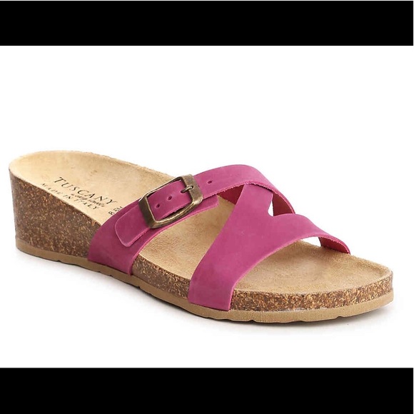NEW Fuchsia Tuscany Sandalo Wedge Leather Sandal - Picture 6 of 8